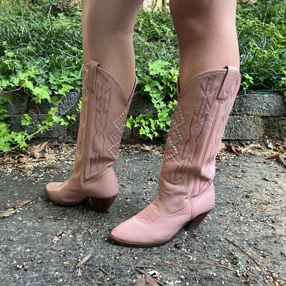 Dan Post Shoes - Vintage Dan Post Pink Leather Women 6.5 Western Boots USA Made Cowboy Cowgirl